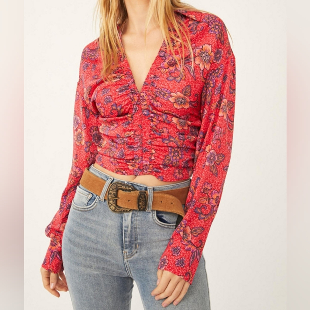 Free People Floral Red Crop Top
